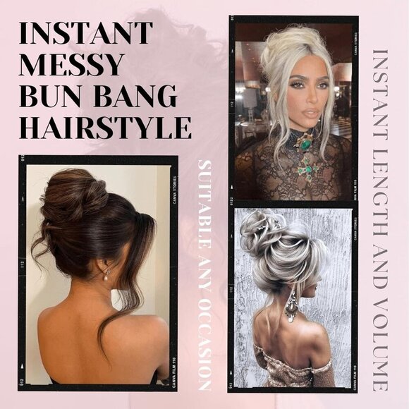 Messy Hair Bun Set with Bangs Claw Clip Curly Synthetic Hair Extension main image 9